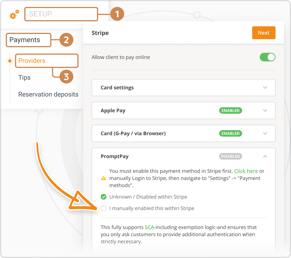 enable payment via promptpay