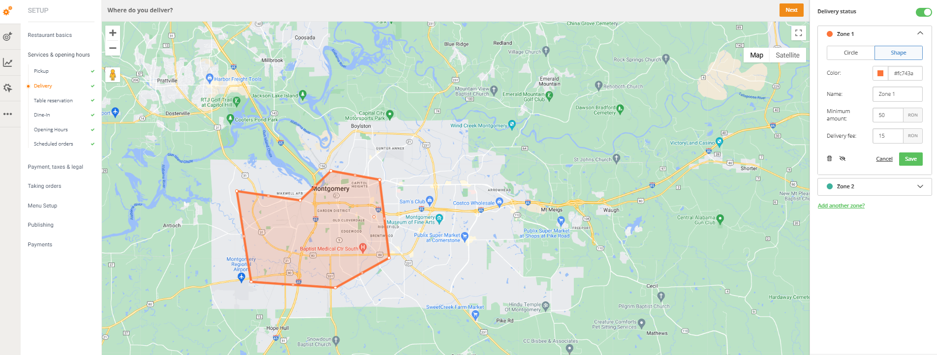 food delivery business areas
